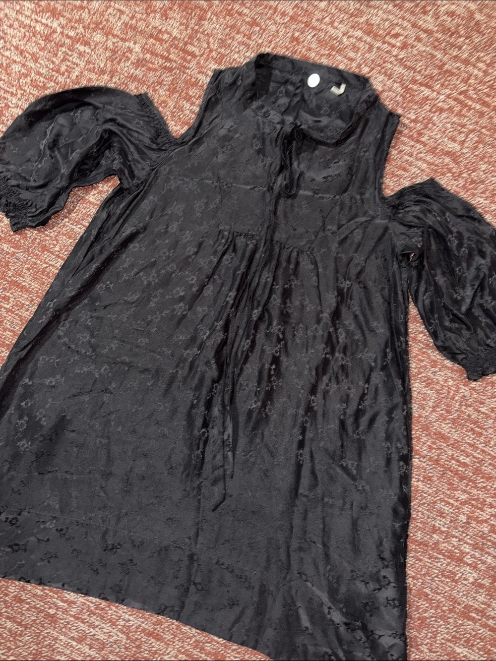 Margaret O’Leary silk brocade mini dress flowy cold shoulder loose fit high neck